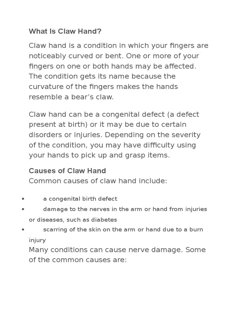 What Is Claw Hand PDF Thumb Finger