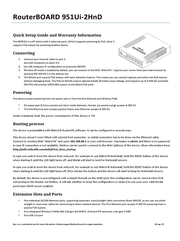 Routerboard 951ui - 2Hnd: Quick Setup Guide and Warranty Information ...