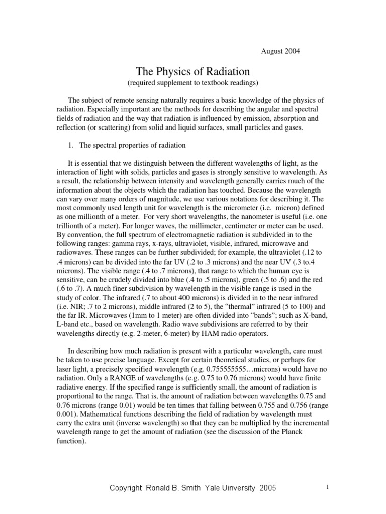 The Physics of Radiation | PDF | Infrared | Electromagnetic Radiation