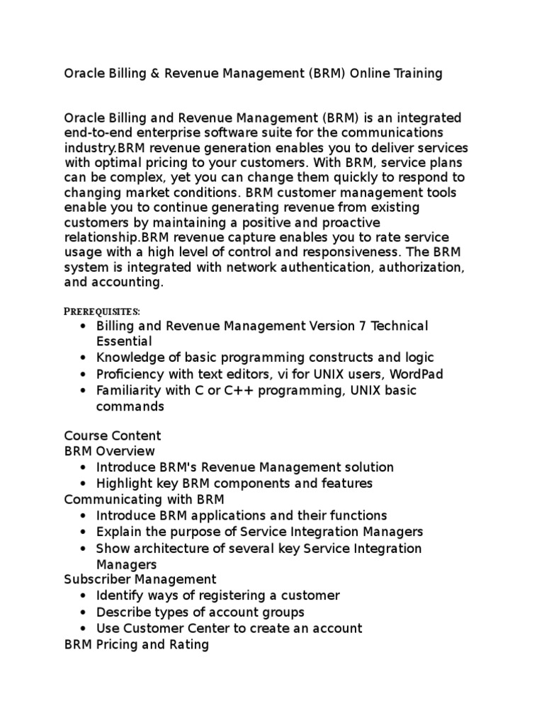 Oracle BRM Online Training Course | PDF | Oracle Corporation ...