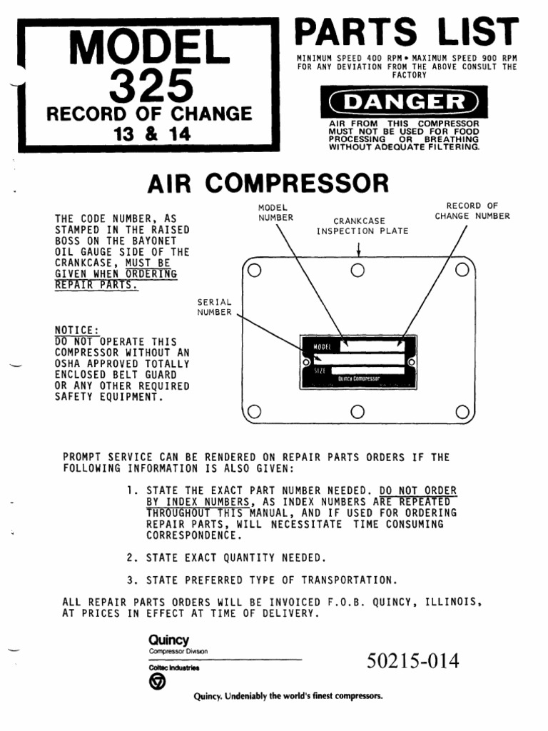 1 Parts Manual Quincy 325 Pump Piston Valve
