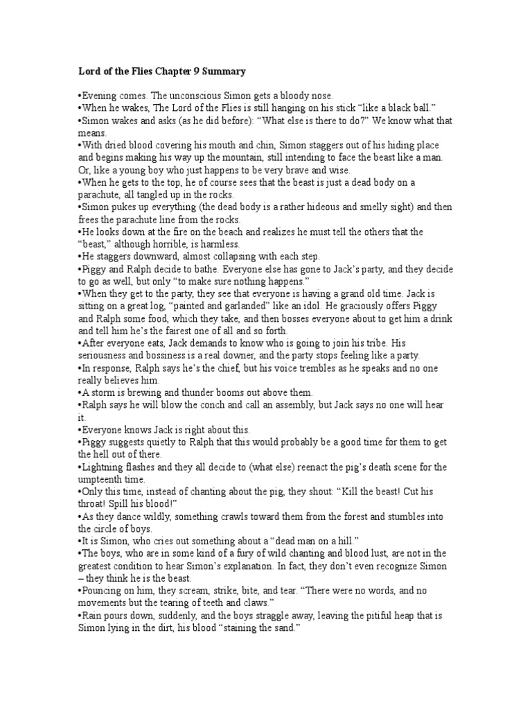 Lord of The Flies Chapters 9 and 10 Summary PDF