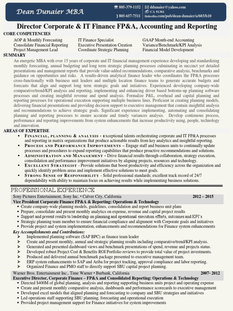 Finance VP Director FP amp A in Los - 1585615983