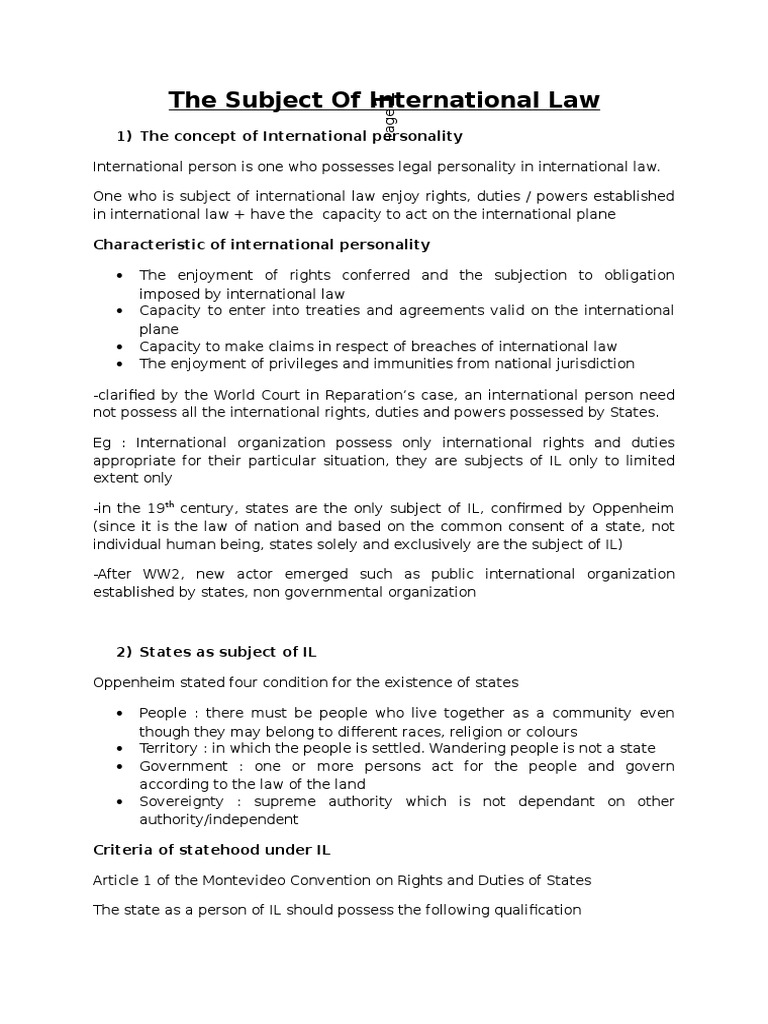 Understanding Subjects of International Law | PDF | Sovereign State ...