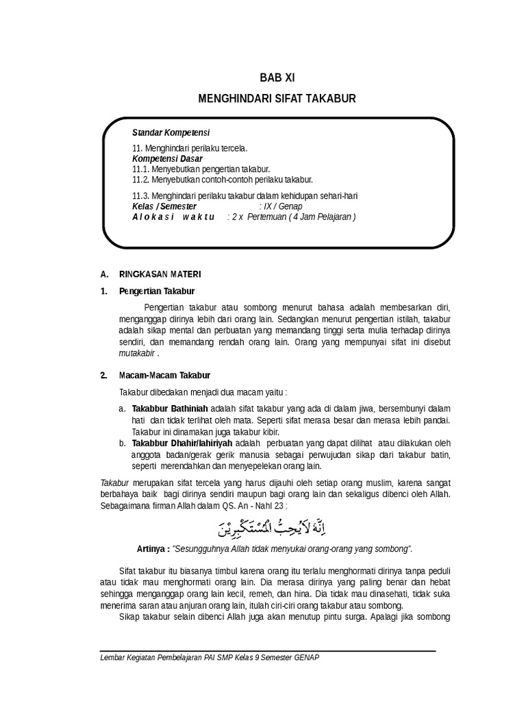 11 Akhlaq Sifat Takabbur