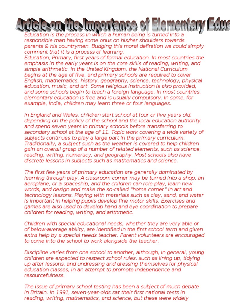 Article On The Importance of Elementary Education