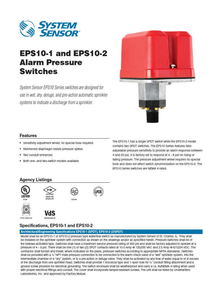 System Sensor EPS10-1 Data Sheet | PDF | Fire Sprinkler System | Valve