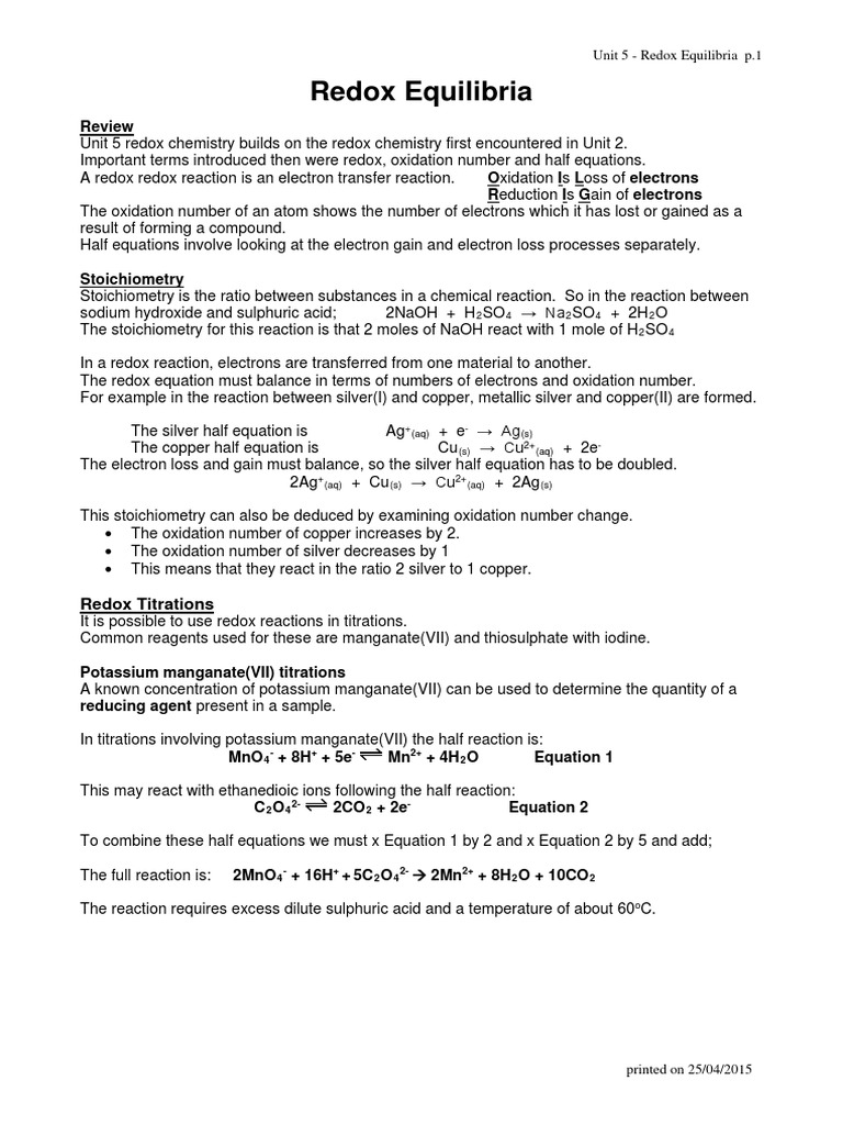 Redox Equilibria and Titration Techniques | PDF | Redox | Titration