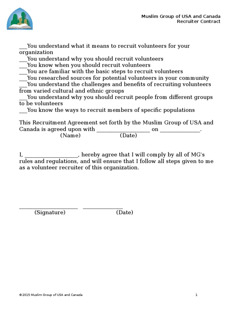 Volunteer Recruitment Agreement Template | PDF | Government | Justice