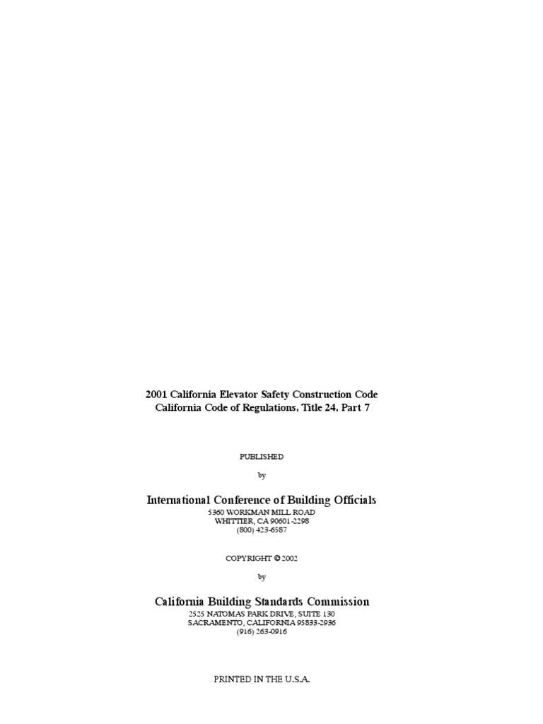 California Elevator Safety Construction Code 2001 PDF Building Code
