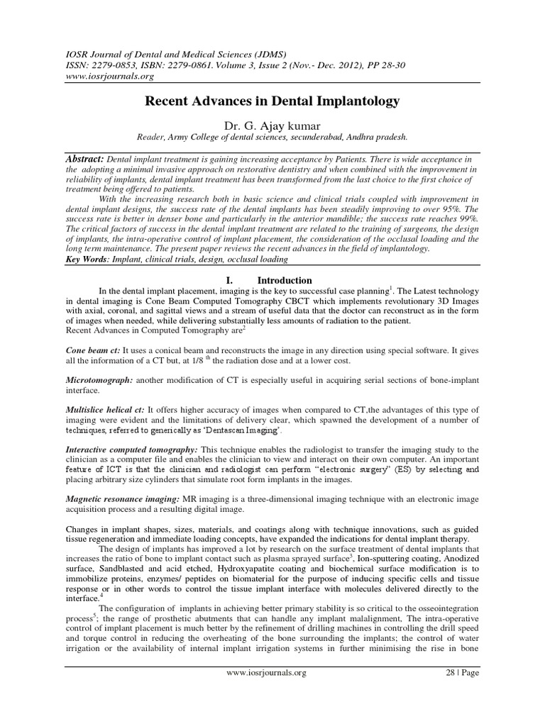 Recent Advances in Implant PDF | PDF | Dental Implant | Ct Scan