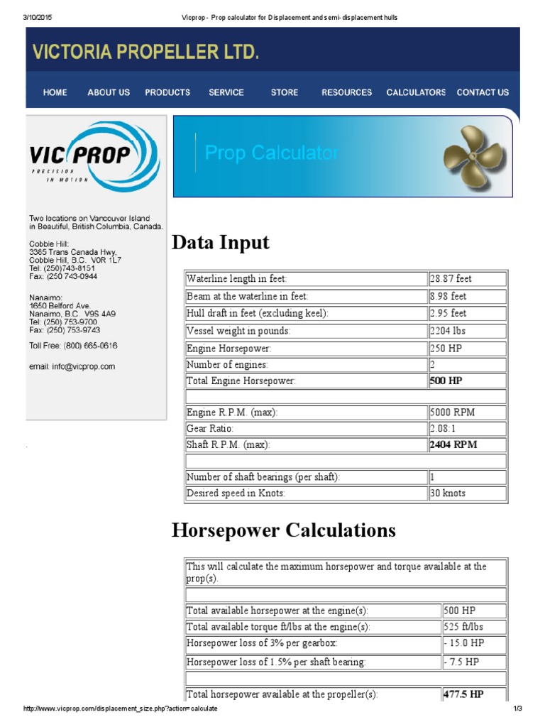 Vicprop - Prop Calculator For Displacement and Semi-Displacement Hulls ...