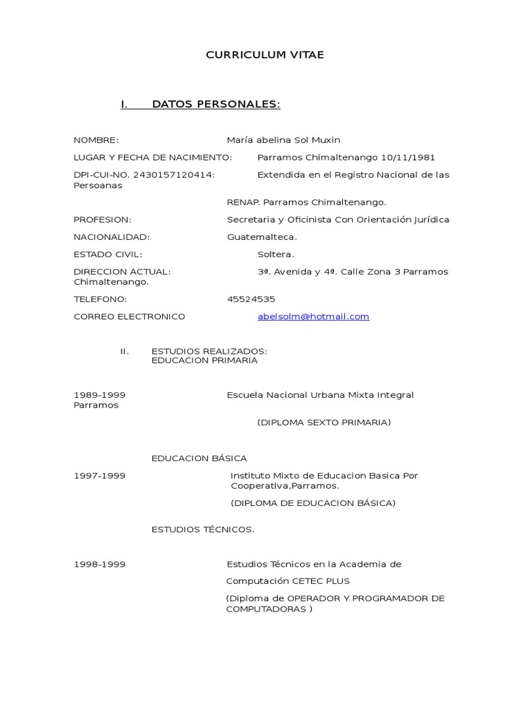 Borrador De Curriculum Vitae Pdf Guatemala Enfermeria