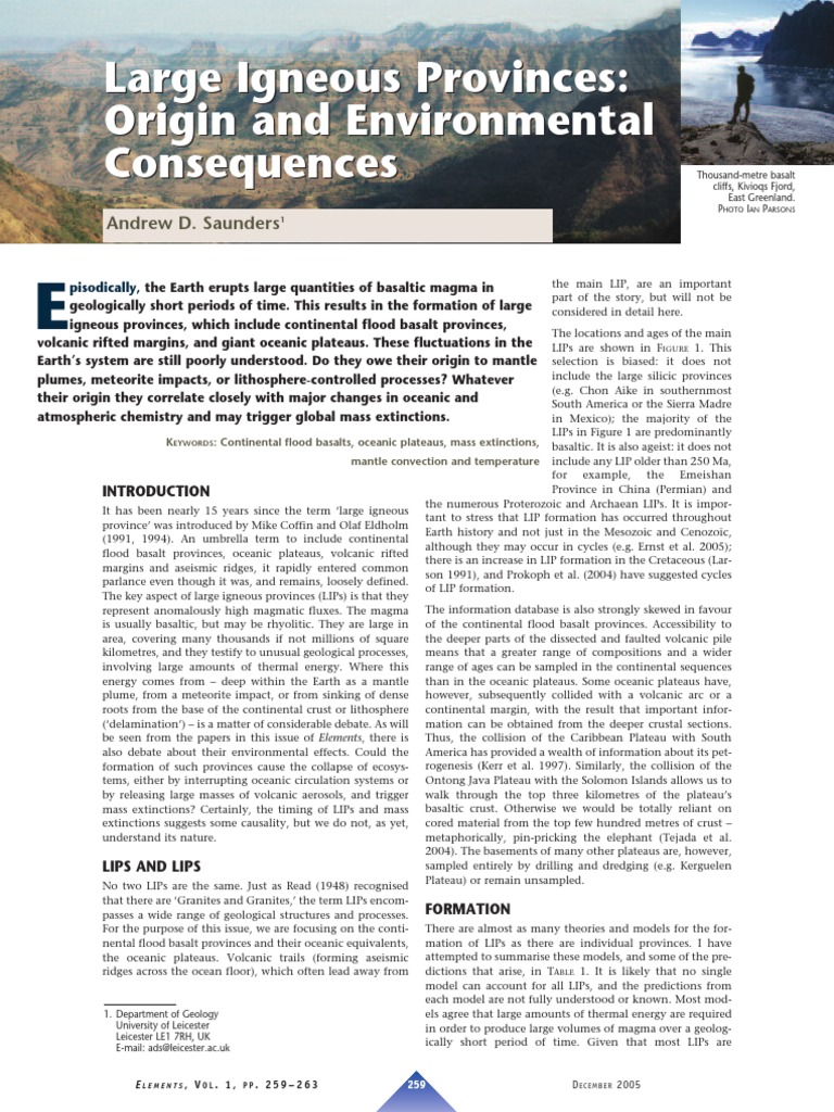 Large Igneous Provinces. Origin and Environmental Consequences | PDF