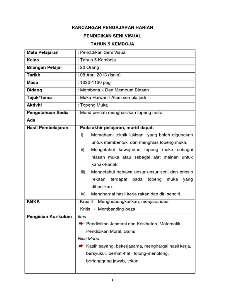 Rph Membentuk Dan Membuat Binaan Topeng Pdf