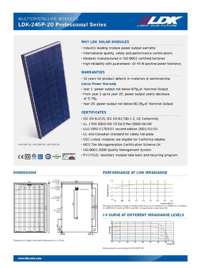 245 Watt Solar Panel Specifications | PDF | Solar Panel | Engineering ...