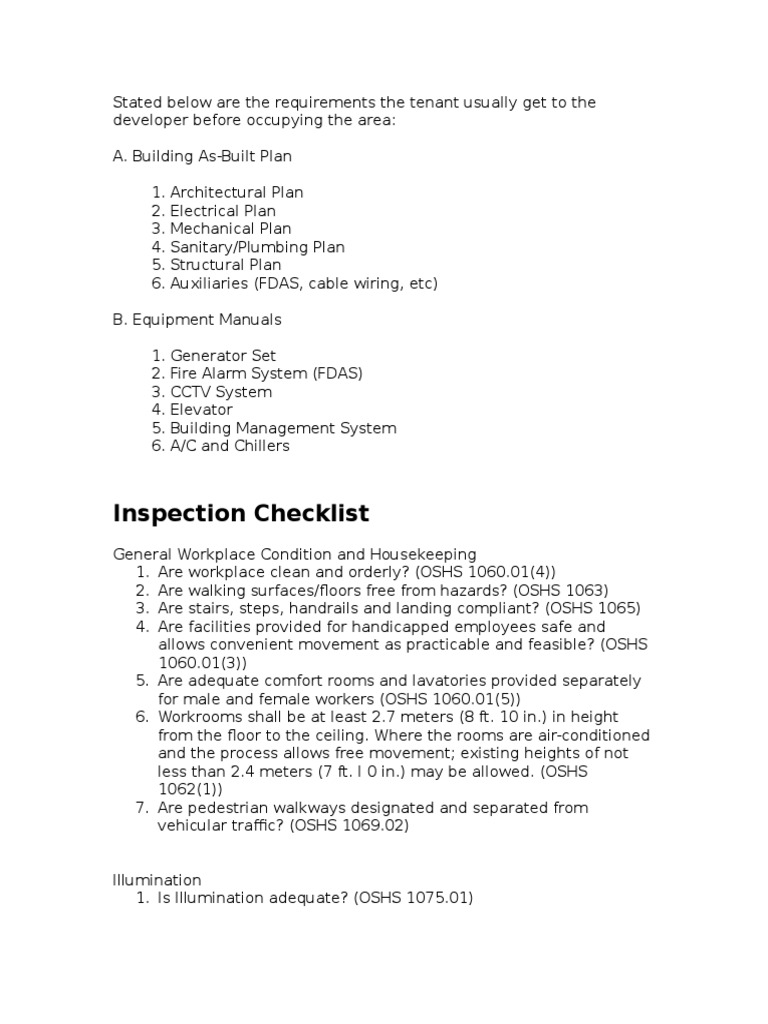 Inspection Checklist Electrical Wiring Door