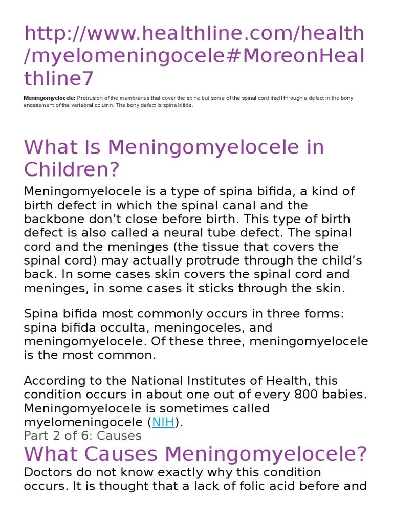 Meningomyelocele | PDF | Vertebral Column | Congenital Disorder
