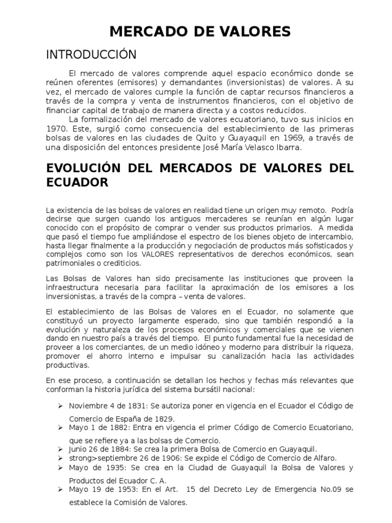 Mercado de Valores | PDF | Bolsa | Ecuador