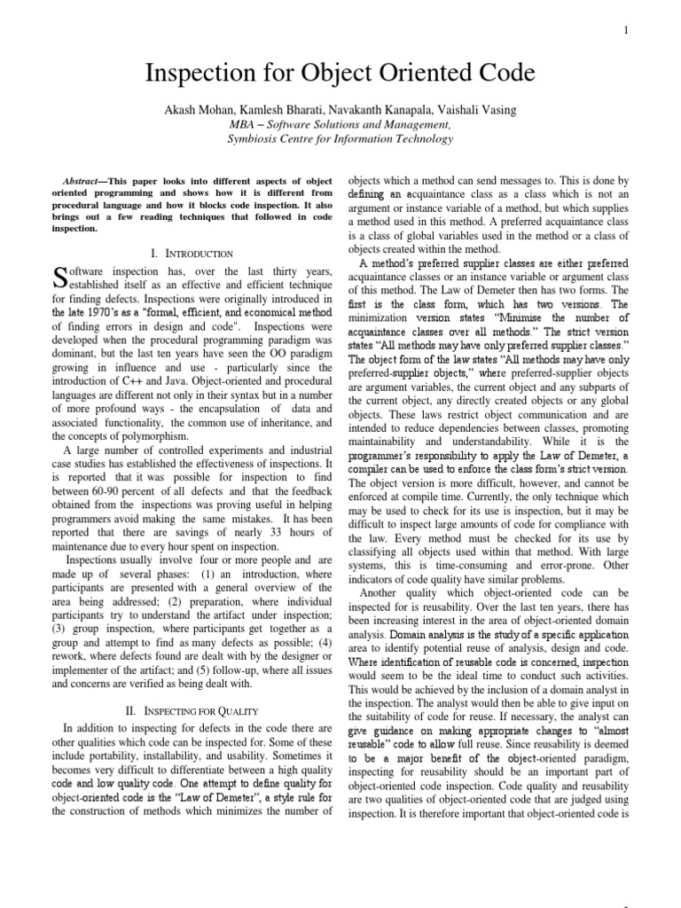 Inspection For Object Oriented Code | PDF | Class (Computer Programming ...