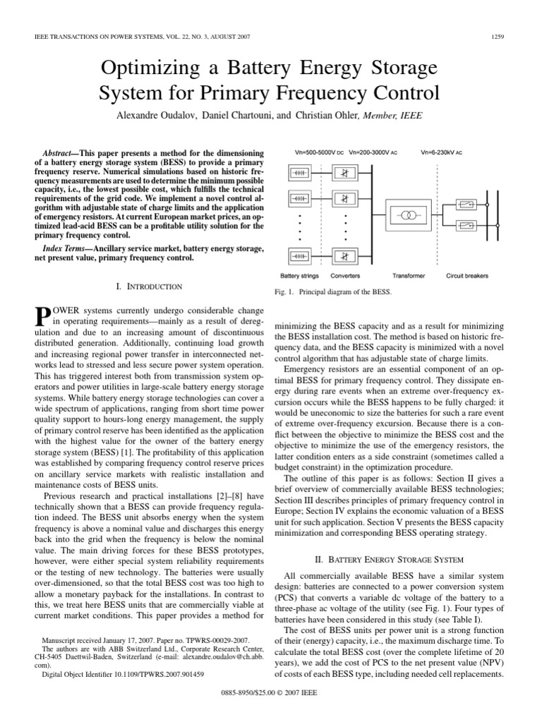 Optimizing A Battery Energy Storage System For Primary Frequency