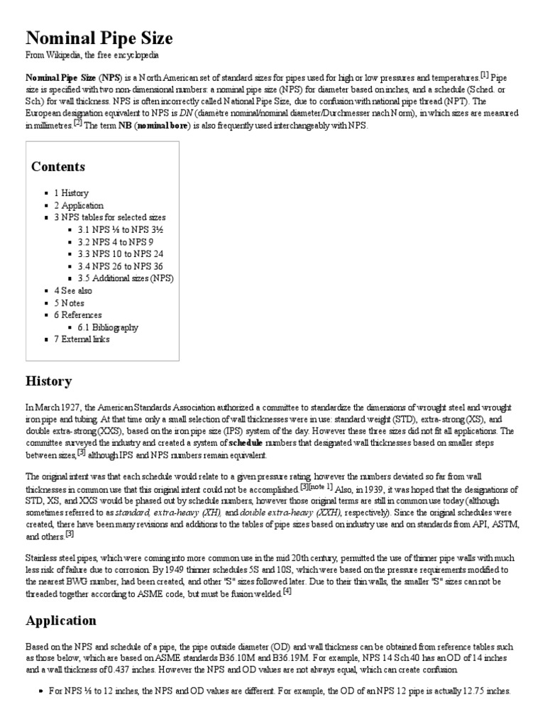 Nominal Pipe Size Wikipedia, The Free Encyclopedia PDF Pipe