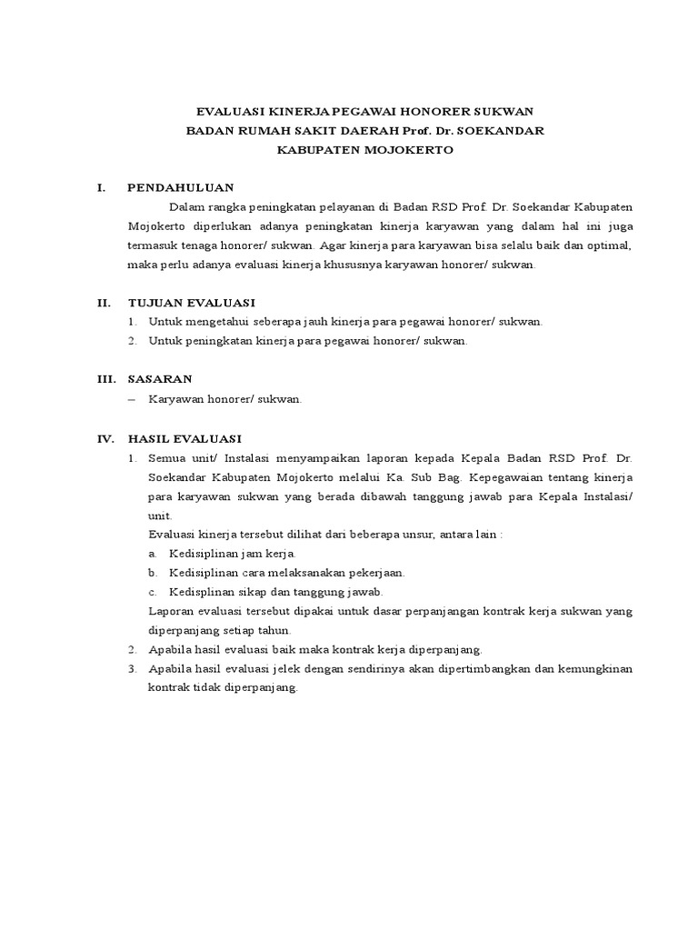 Evaluasi Kinerja Pegawai Sukwan
