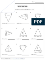 Find Surface Area of Cones Worksheet
