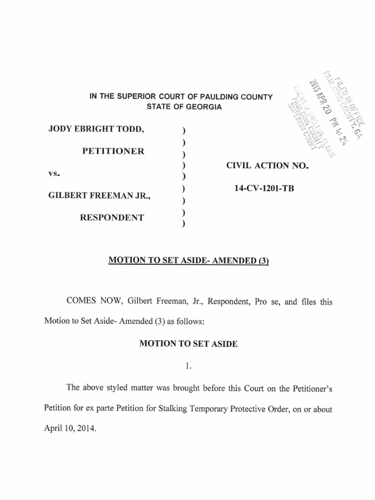 Motion To Set Aside - Amended | PDF | Common Law | Courts