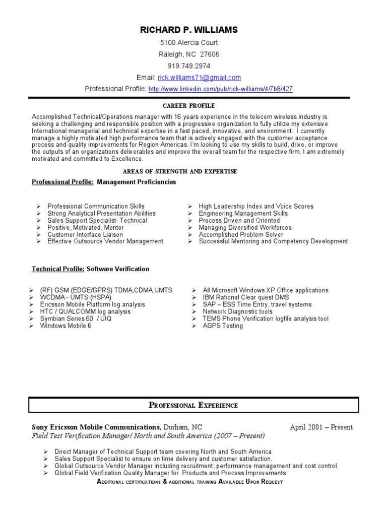 Resume Richard Williams Ladders Technical Support Verification And