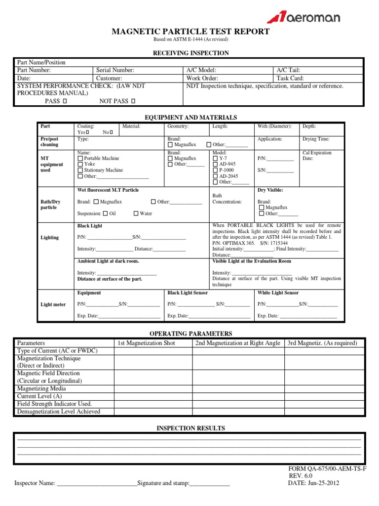 Magnetic Particle Test Report Summary | PDF