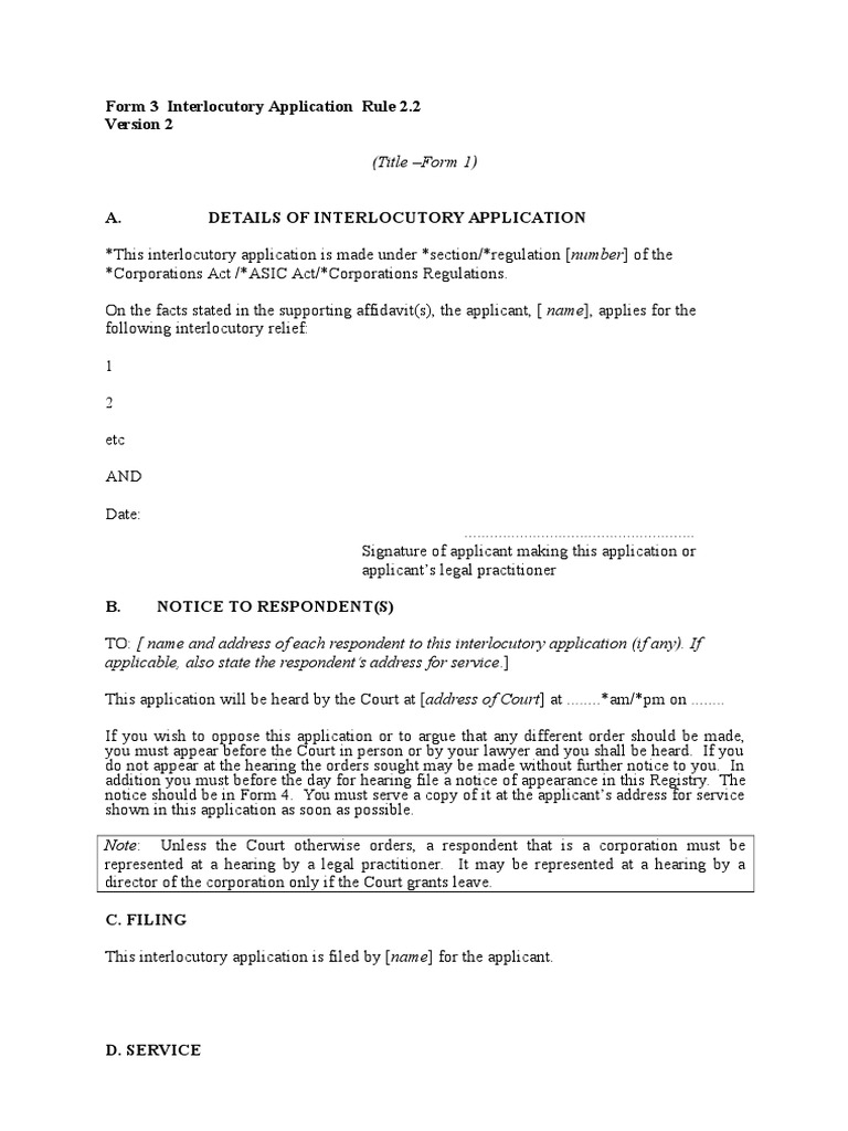 Interlocutory Application Form Guide | PDF | Law
