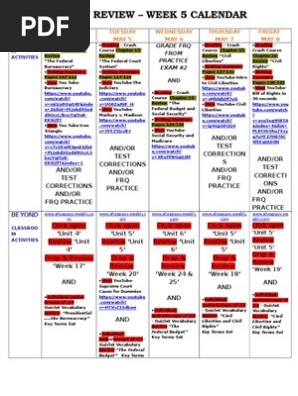 review week 5 calendar