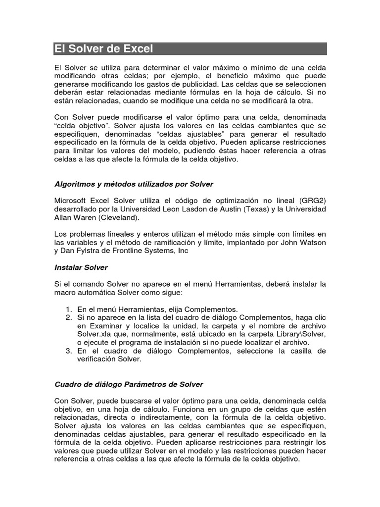Guia Solver | PDF | Iteración | Microsoft Excel
