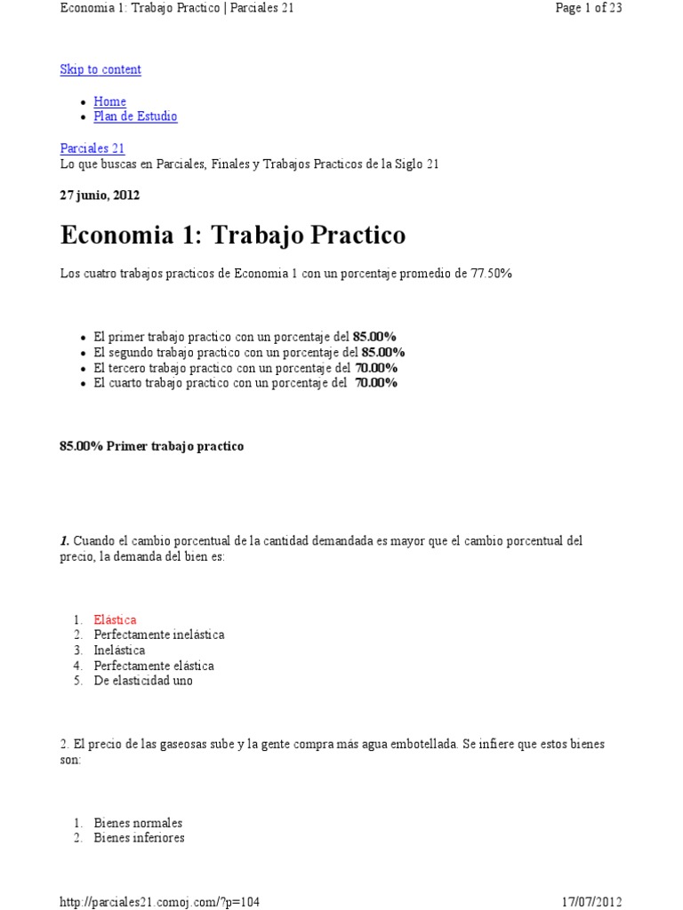 Trabajos Prácticos de Economía 1 | PDF | La elasticidad precio de la ...