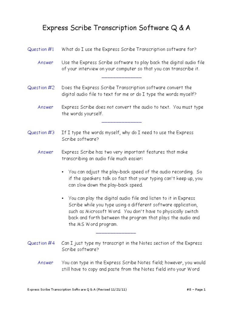 Express Scribe Transcription FAQ Guide | PDF