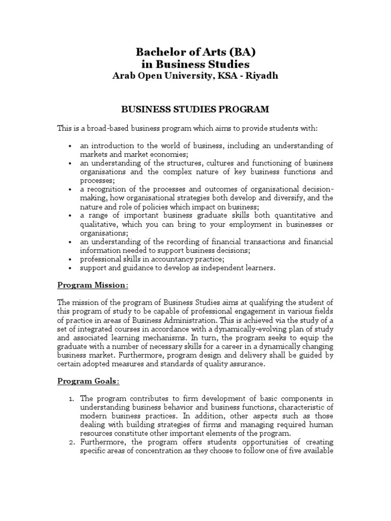 BA in Business Studies Overview | PDF | Accounting | Strategic Management