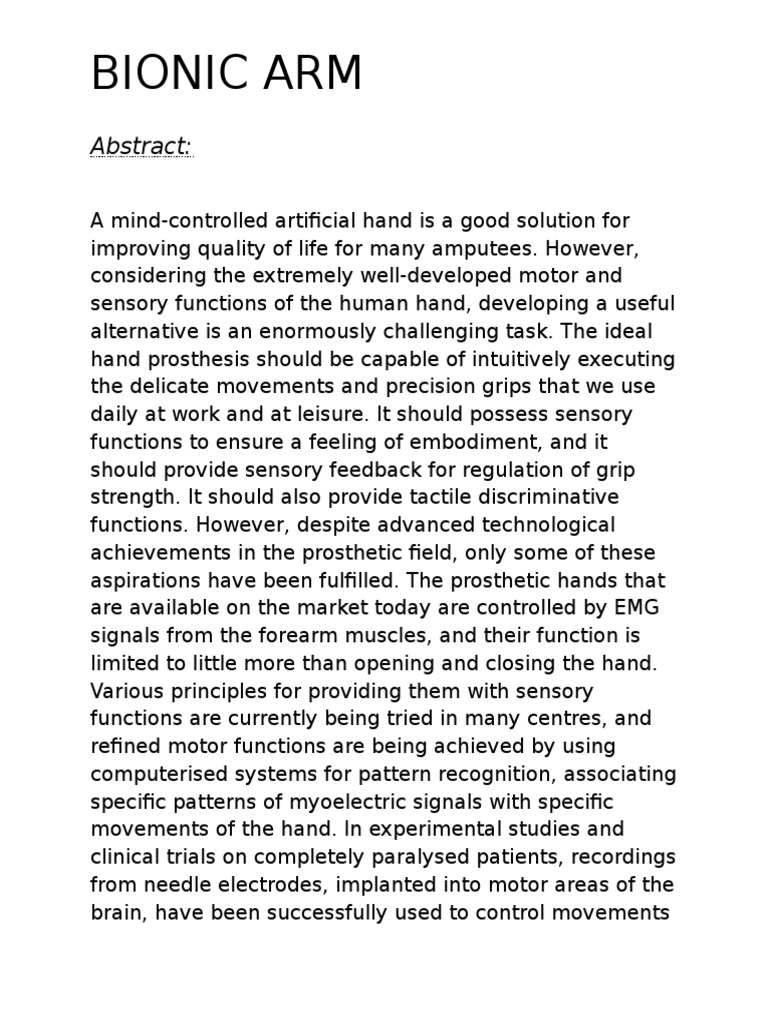 Bionic Arm: Abstract | PDF