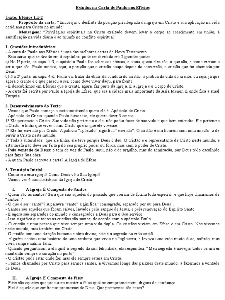 Estudos Na Carta de Paulo Aos Efésios Efesios 1.12 Santo Apóstolo Paulo