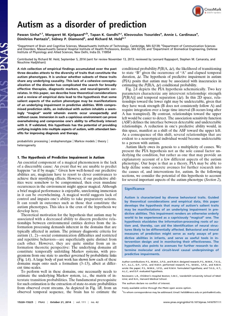 Autism As A Disorder of Prediction: Significance | PDF | Autism ...