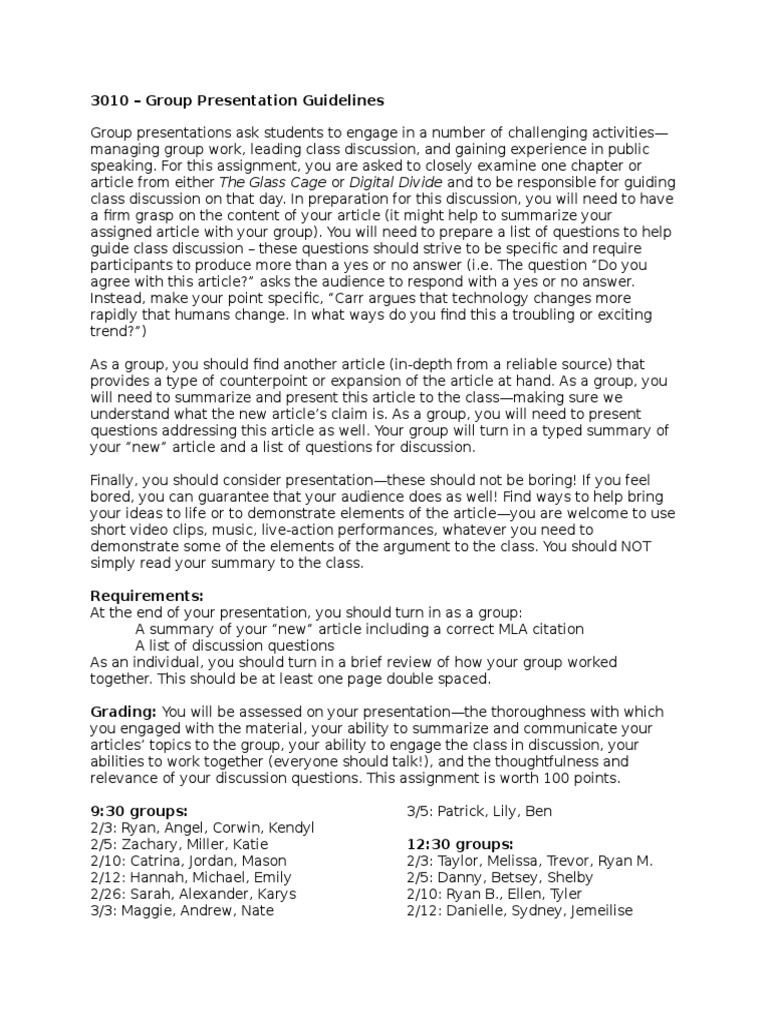 3010 - Group Presentation Guidelines | PDF | Communication | Cognition
