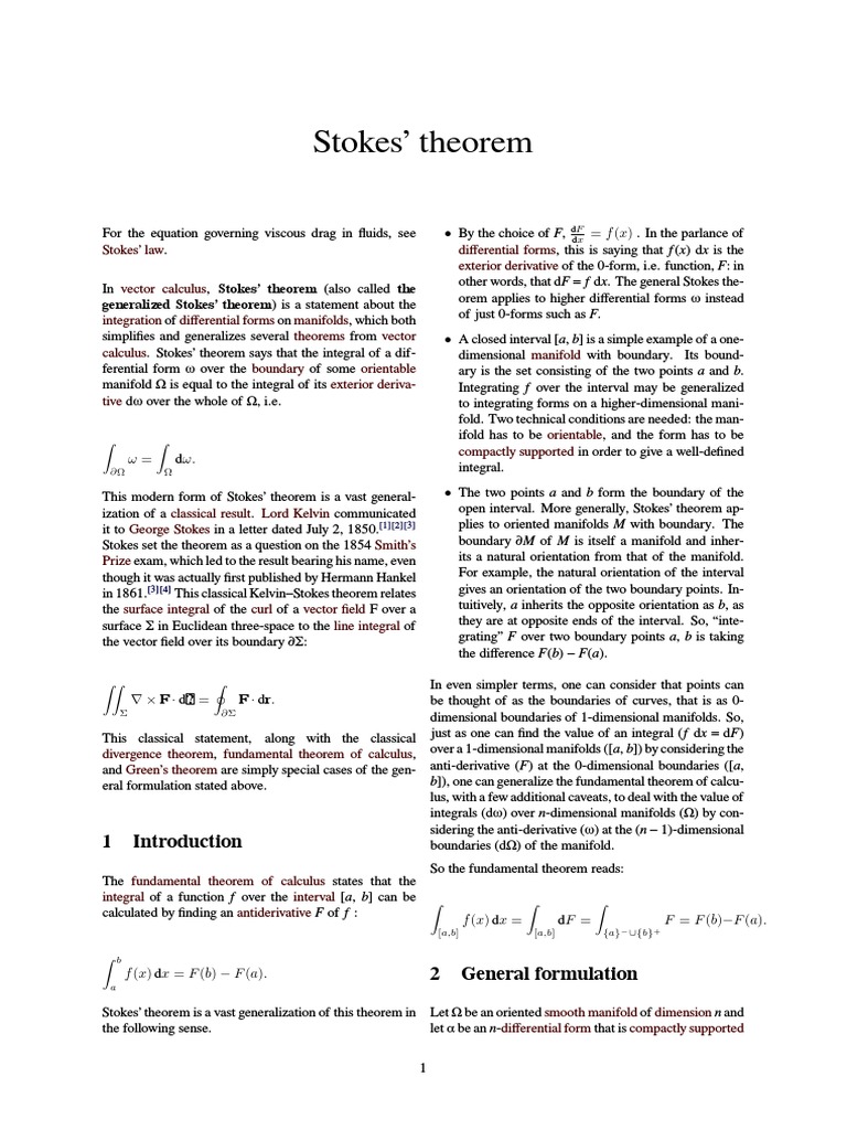 Stokes' Theorem PDF Differential Form Differential Topology