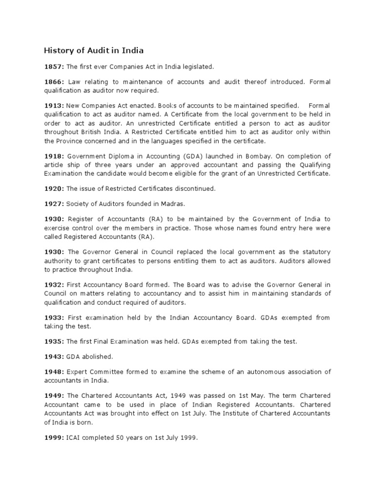 History of Audit in India | PDF | Internal Audit | Risk Management