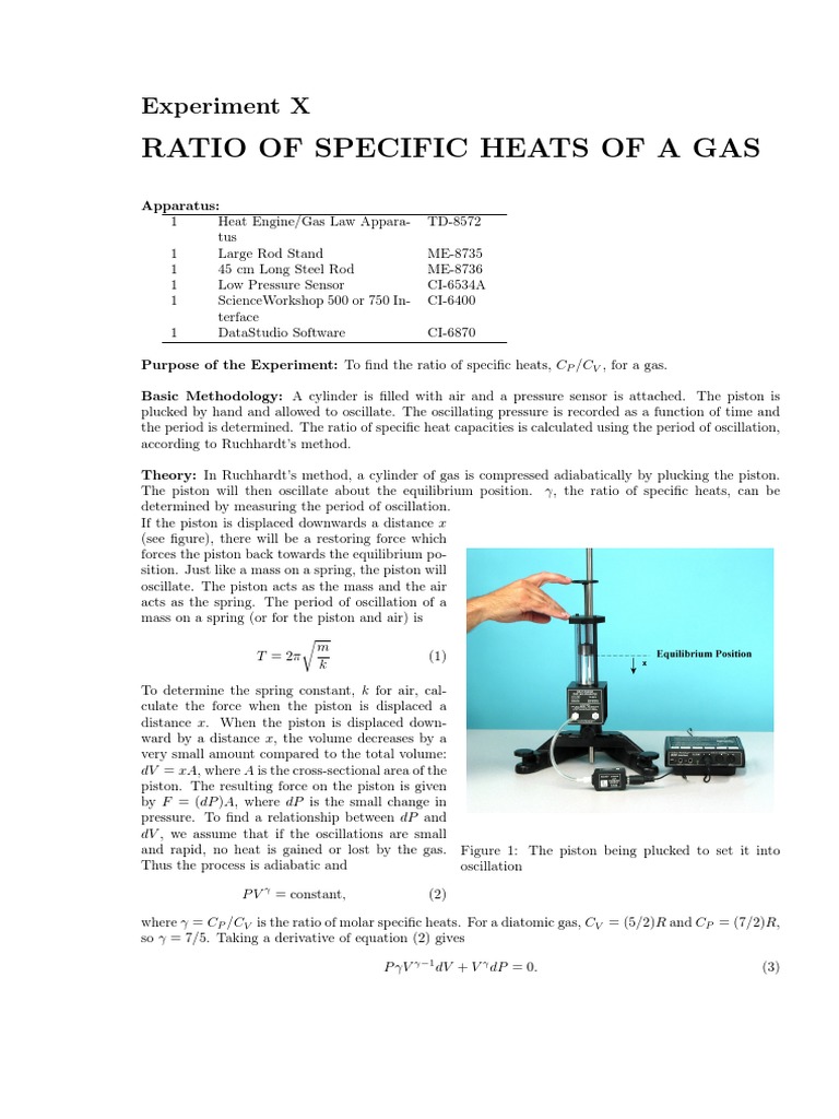 Ratio of Specific Heats Experiment | PDF | Physics | Continuum Mechanics
