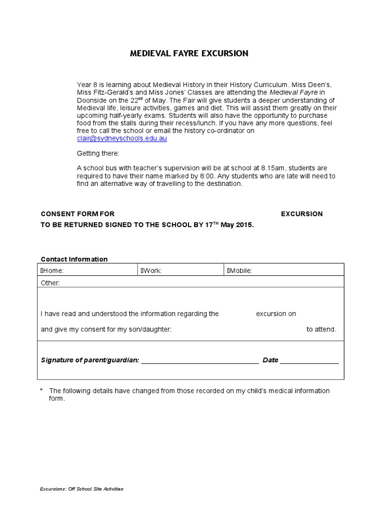 Year 8 Medieval Fayre Excursion Details | PDF | Social Science | Wellness