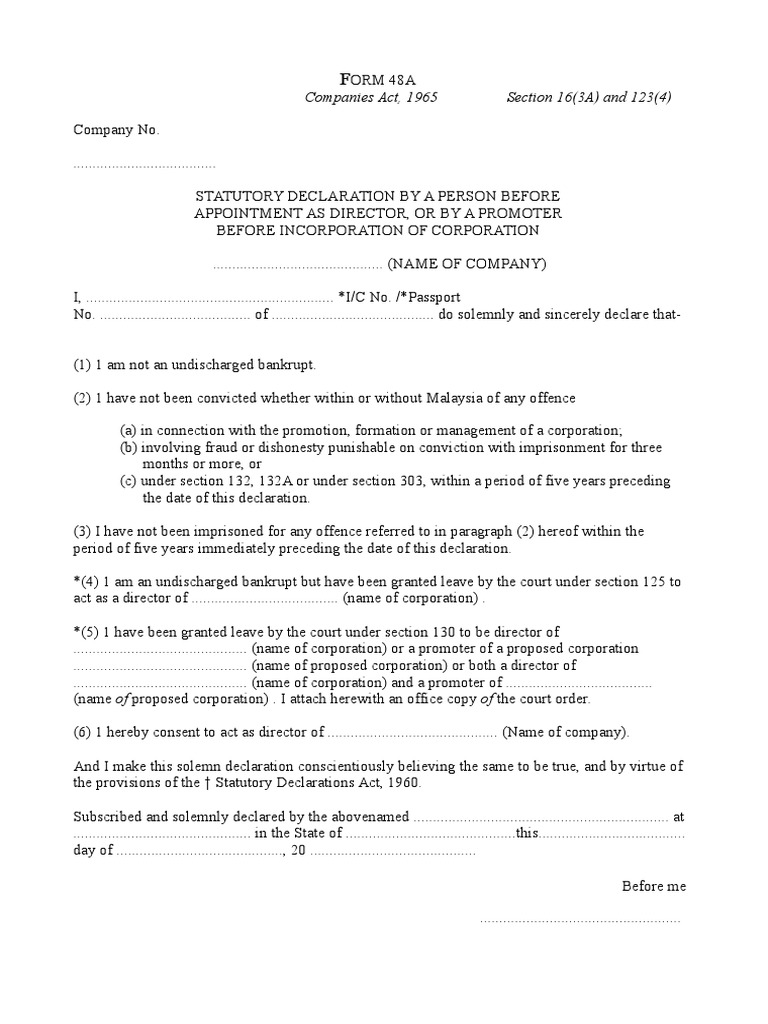 Statutory Declaration for Company Directors | PDF | Law