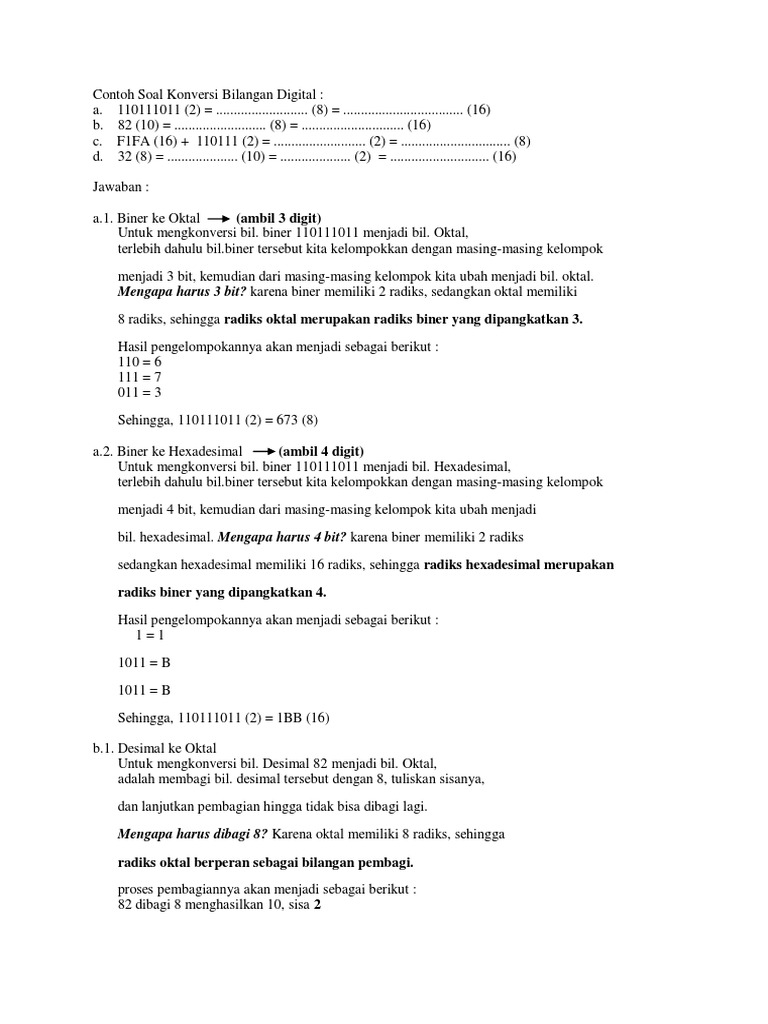 Contoh Soal Konversi Bilangan Digital