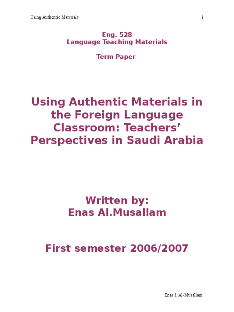Using Authentic Materials in The Foreign Language Classroom Teachers