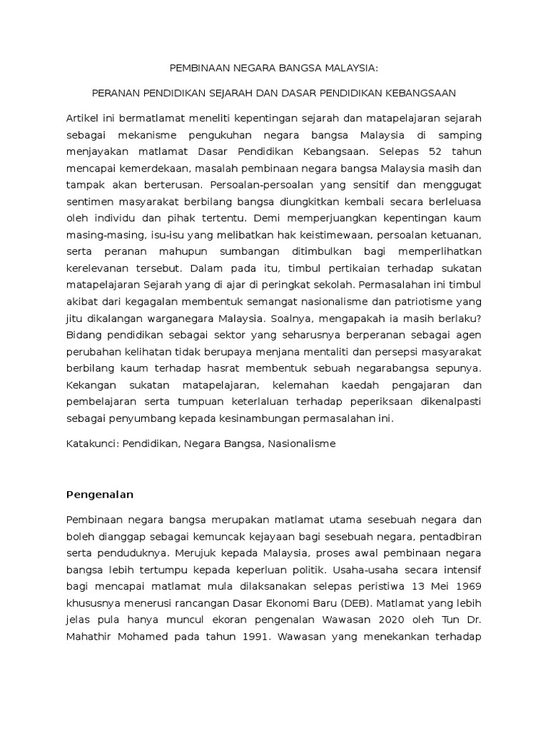 Pembinaan Negara Bangsa Malaysia Pdf