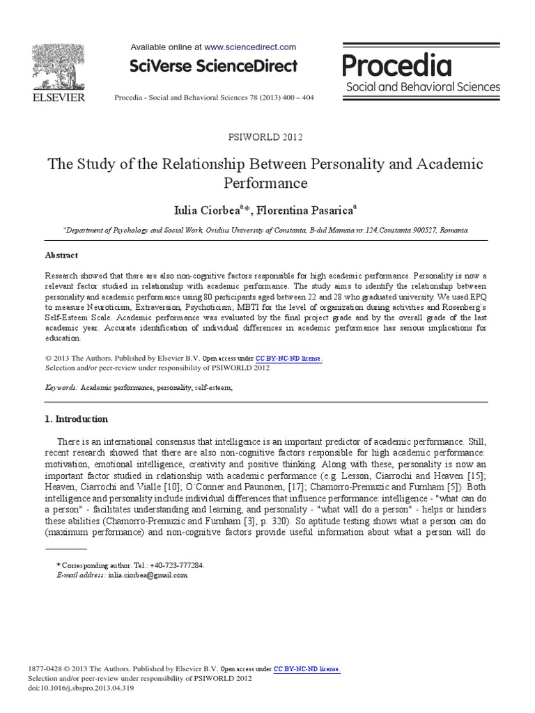 Relationship Between Personality and Academic Performance | PDF ...